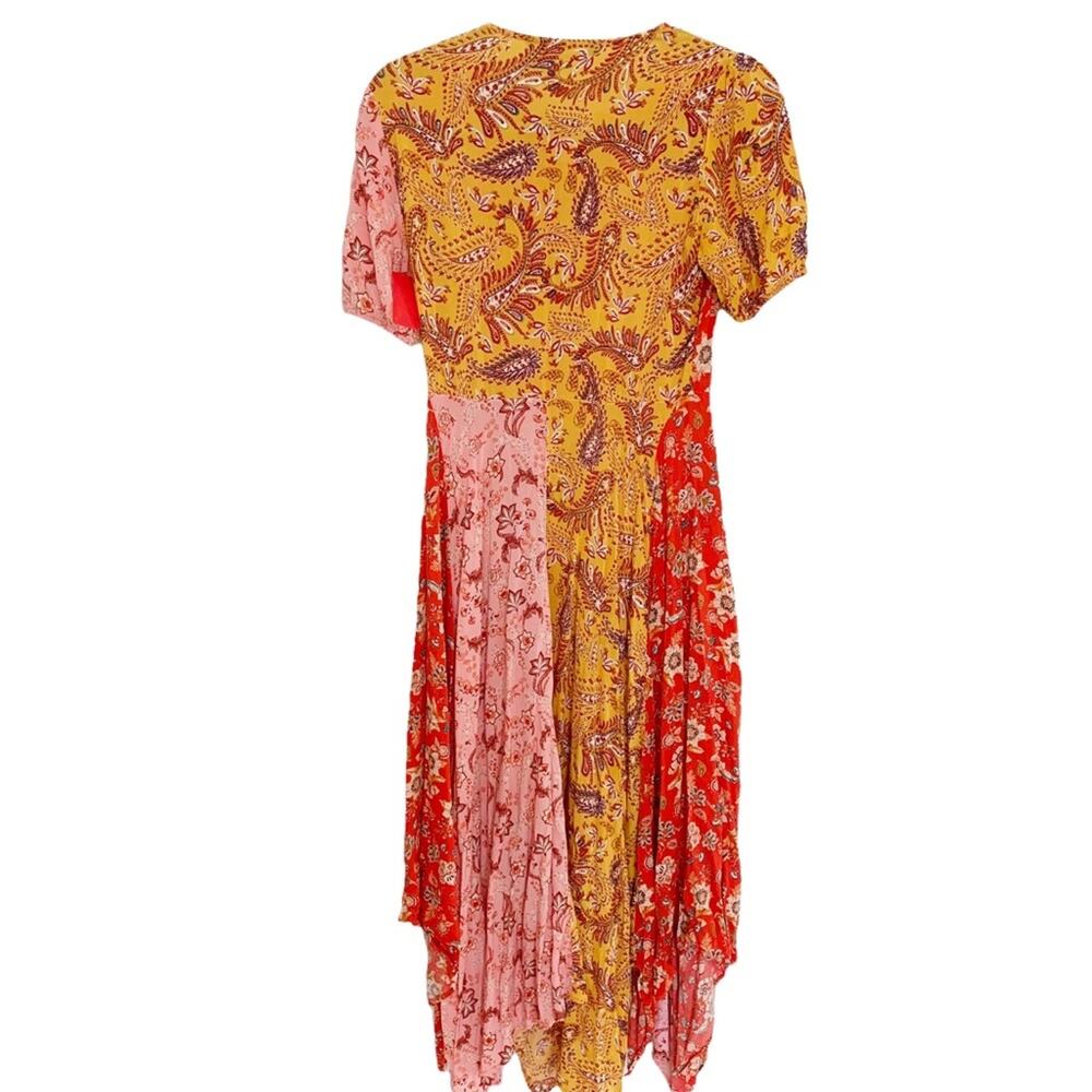 Zara Red Pink Paisley Patchwork Hankerchief Midi Dress Bloggers Fave Small - Picture 3 of 10